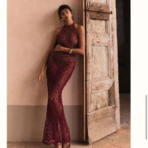 PrettyLittleThing Burgundy Crochet Dress